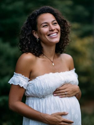 Pregnant woman smiling outdoors